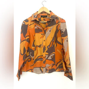 Jones New York silk Orange Safari Camouflage 
Blouse Top Shirt 10p